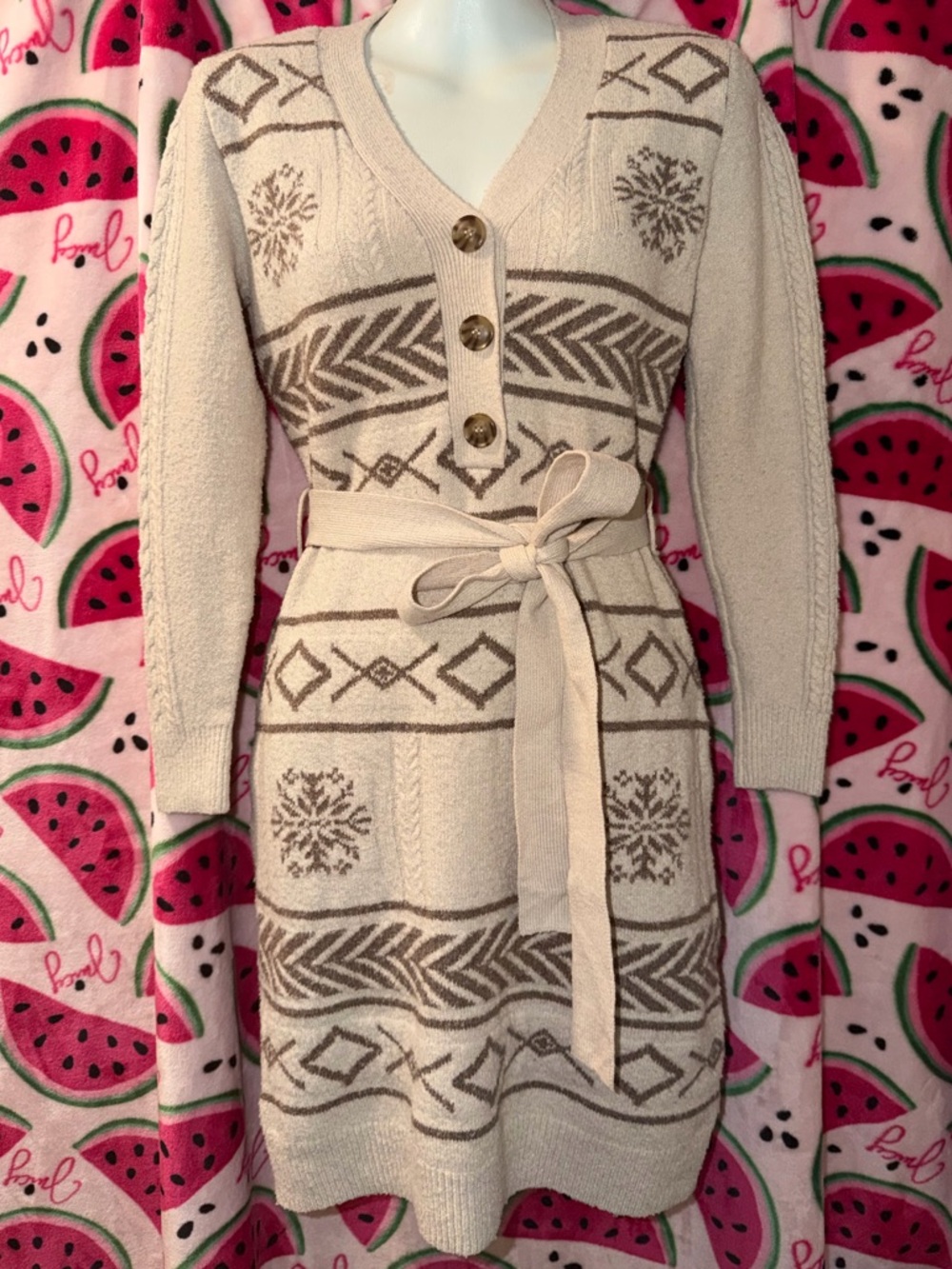 🤎 Lucky Brand Long Sleeve Belted Sweater Dress